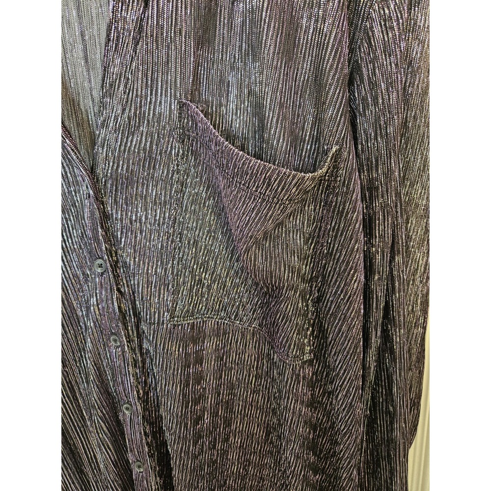 NWT Pilcro by Anthropologie Black/Purple Metallic V-Neck Button-Down Shirt +2X - Picture 4 of 10